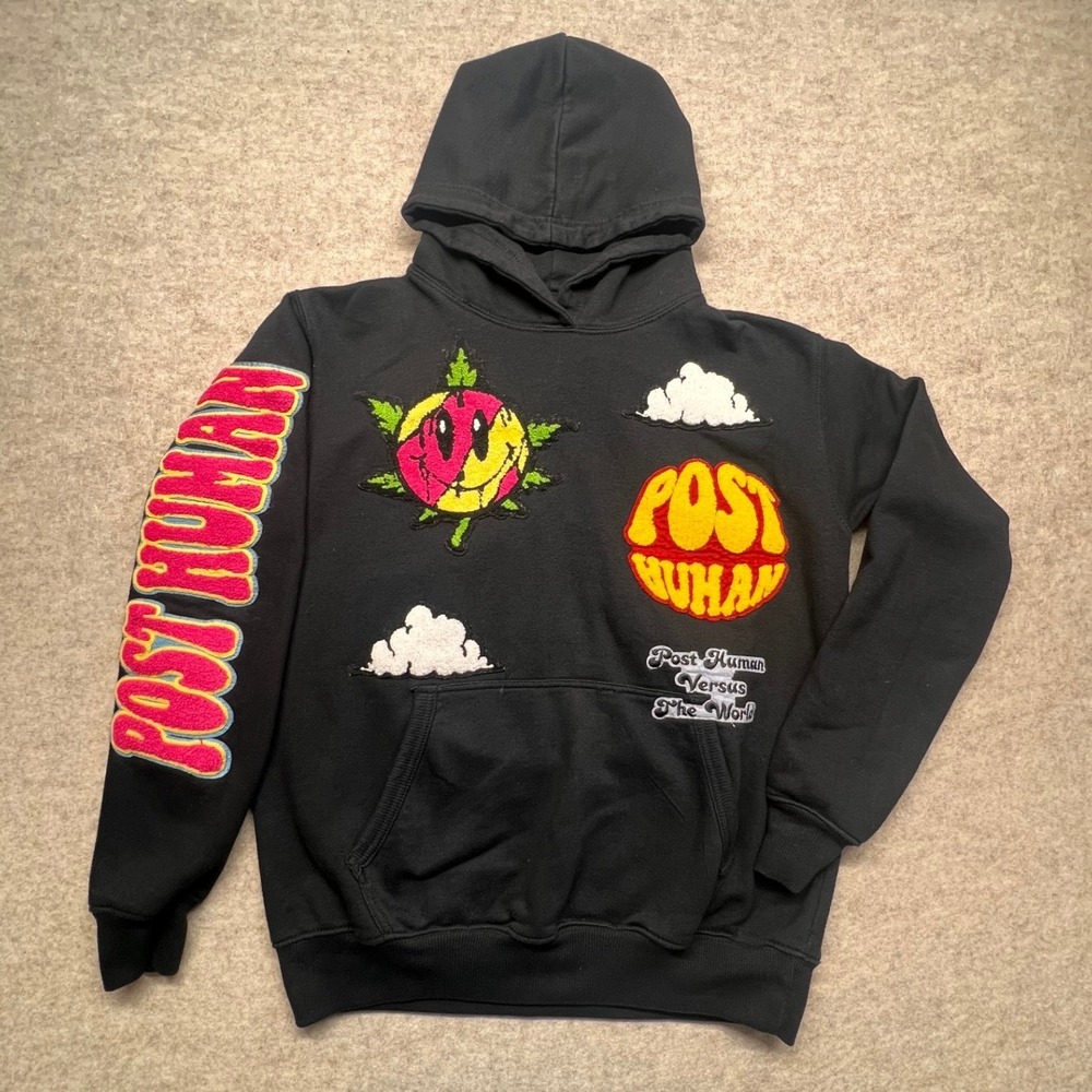 Rawyalty Raw Own The Now Post Human Hoodie Small Black Chenille Patch Streetwear